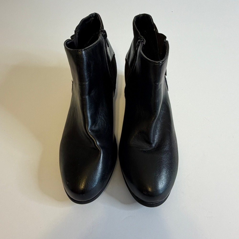 London Fog Haley Black Ankle Boots Mixed Media Block Heel Booties 11W 6596